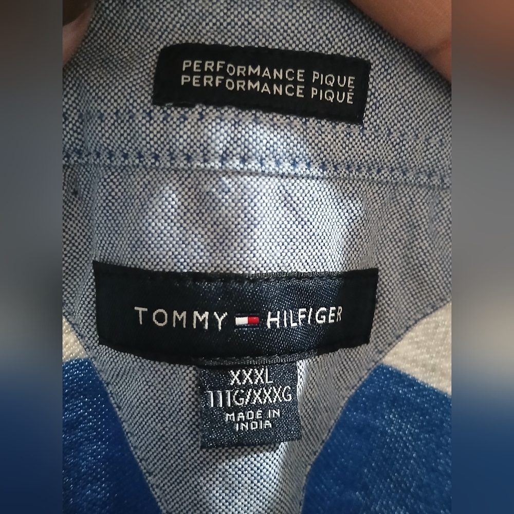 Tommy Hilfiger Men's Blue and Gray Striped Shirt - Picture 2 of 3